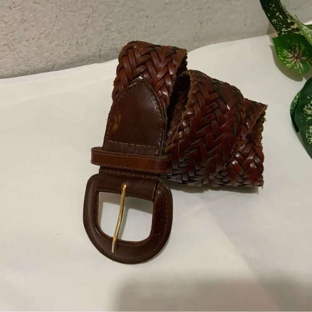 Vintage The Ritz Brown Leather Braided Western uruguay Women Belt M 39” length
